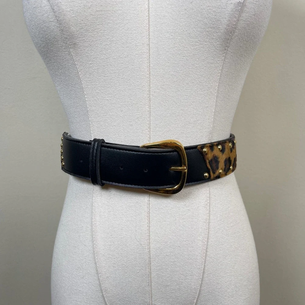 Vintage Animal Print Studded Patchwork Belt Women L Multicolor Leopard Giraffe